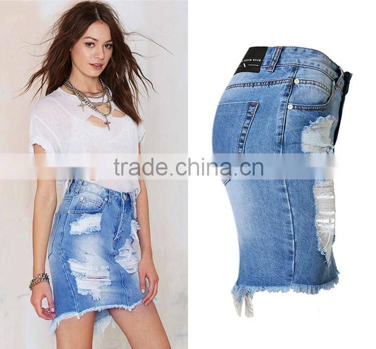 2016 Summer Women Bulk Wholesale Damaged Wrap Jeans Tassel Designs Slim Short Ripped Denim Office Skirt Crushed Skirts Ladies