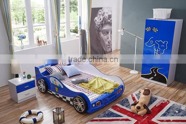 unique style wooden bedroom furniture sets with kids race car bed design