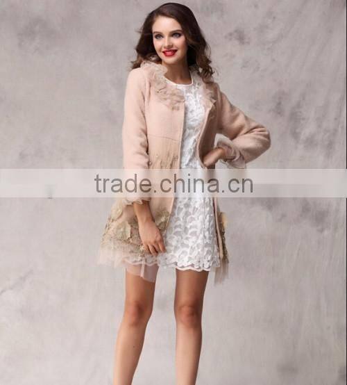 2015 Custom High Quality Lace Collar Winter Coat Europe Style Fashion Casual Women Formal Coat