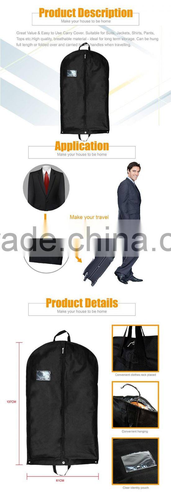 Completely Cover Full Zipper Quick Packing Wrinkle Free Breathable Suit Cover Garment Bag