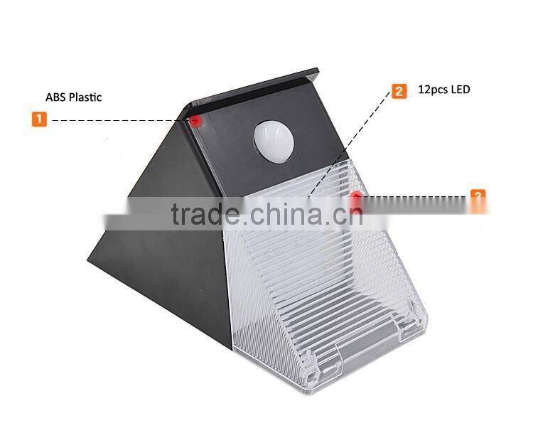 12 led triangle shell 240lm high brightness IP65 PIR sensor solar led wall light
