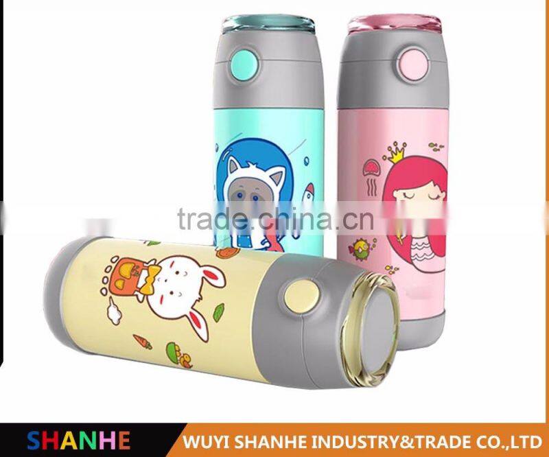 2016 new designed kid bottle stainless steel water bottle with straw and suction nozzle
