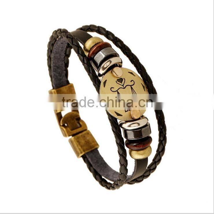 stainless steel leather wrap bracelet