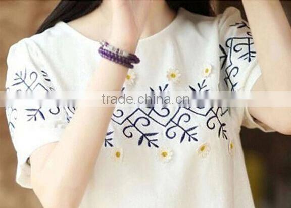 Hot sale cotton and linen white embroidery pregnant women dress, materinity clothes