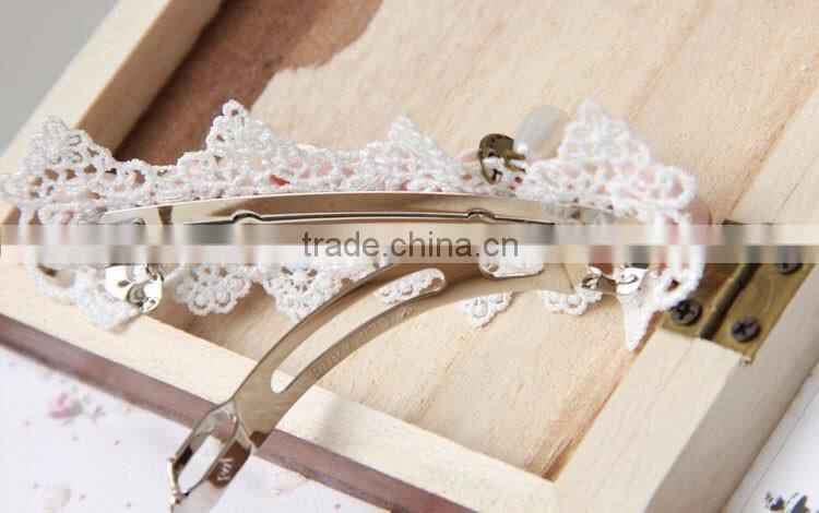 MYLOVE pink rose with white lace hair clip women fashion accessory
