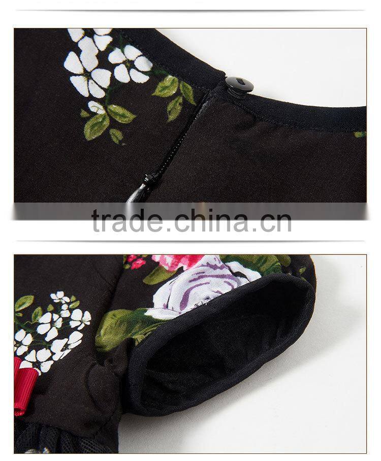 Beautiful embroidered baby girl dress,black casual dress with flower pattern