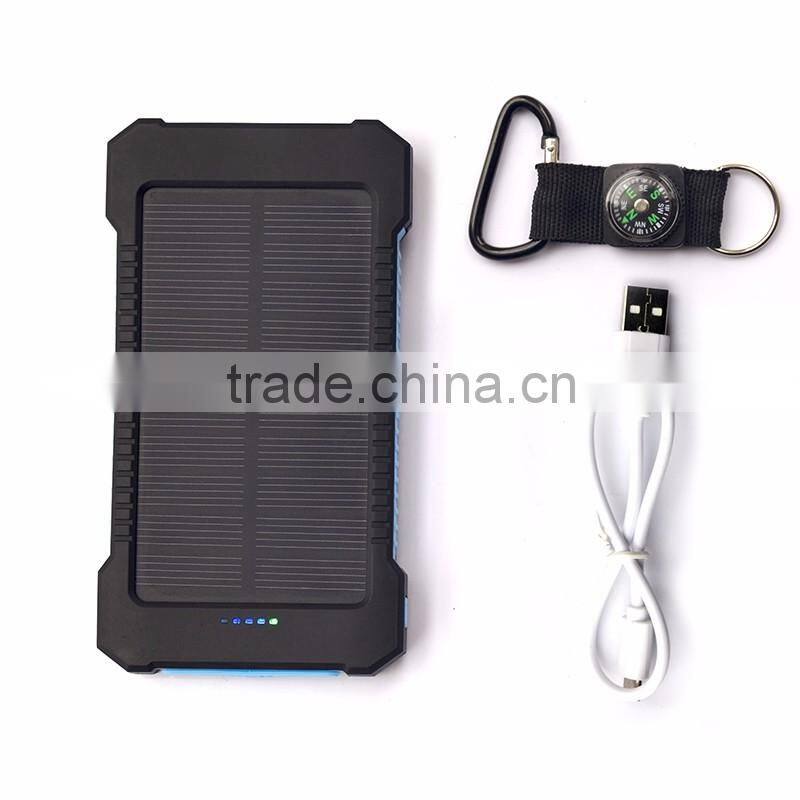 Hot sale 10000mah portable solar charger for samsung mobile phone with led and compass