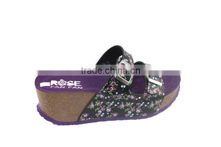 2015 Summer leather buckle cork outsole ladies fancy sandal