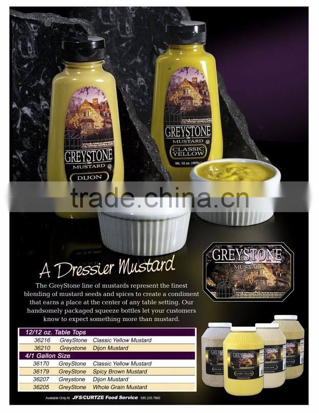 Greystone Mustard (Yellow mustard, Spicy mustard, Whole Grain, Dijon)