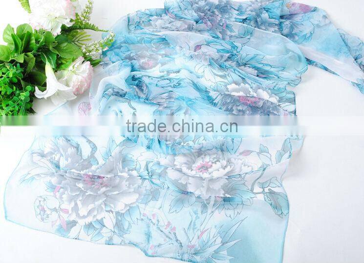 Fashion Spring and Summer Women Sun Shade Shawl Silk Long Scarf Bird Flower Pattern Ladies Scarves Wholesale