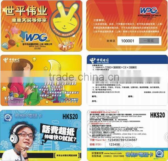 high quality scratch off prepaid contact card