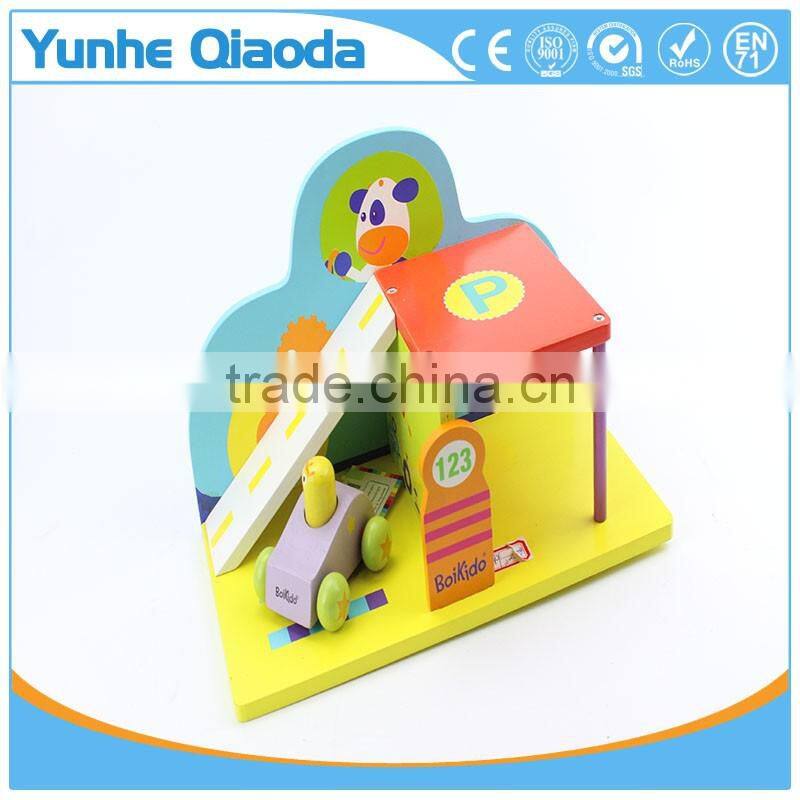 Early Learning wooden play toys the parking with a min car