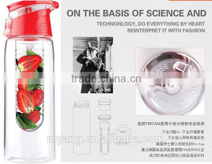 BPA free Lemon juice tritan shark bottle, Cold drink fruit infuser sports bottle, tritan fruit infuser water bottle