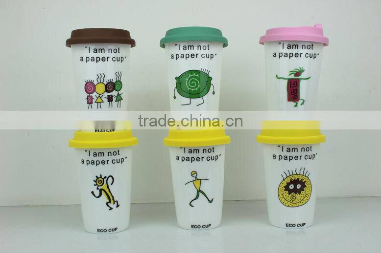350ml ceramic coffee mug rubber lid for promotional