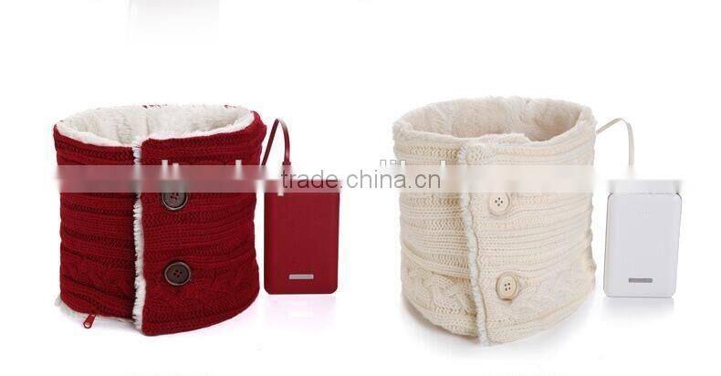 New Arrival Electrical Heating Collar Couple Fasion Valentine Present Rechargeable Warm Scarf With Power Bank, Knitted Scarf