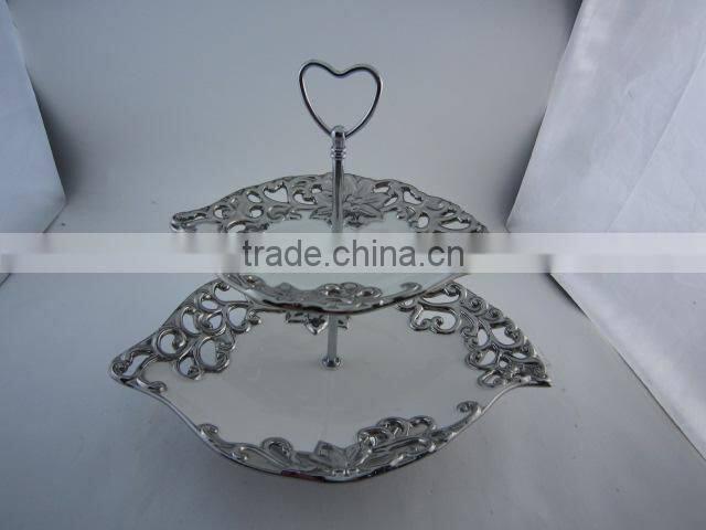 Mordern design 2-tiers ceramic cake stand