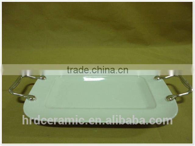 Hot sale porcelain plate with handle,stock ceramic tableware