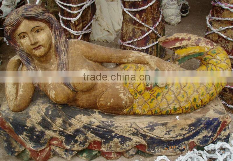Handmade wooden mermaid sculpture