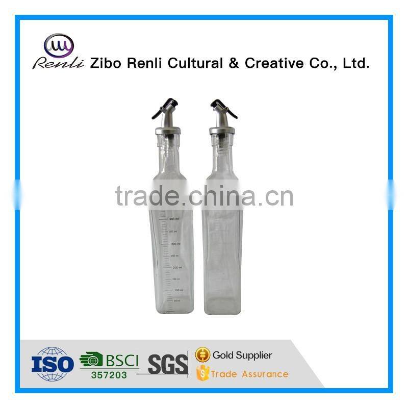 500ml Square Glass Measure Oil Vinegar Jar and Metal Dispenser Lid