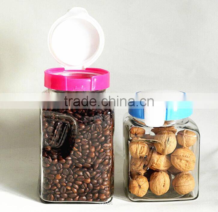 zibo square food use glass grain jars for nut with lid and handle