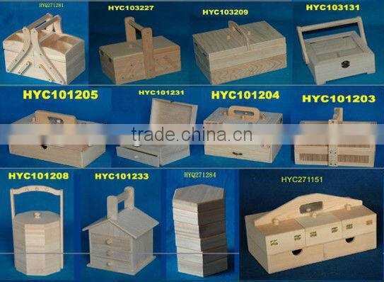 natural high quality folding wooden sewing tool box