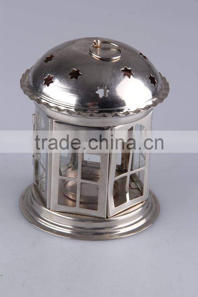 Home Decoration Pavilion Type Candlestick/Portable Iron+Glass hollow out Candle Holder