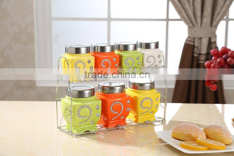 ceramic canister set with stainless metal frame