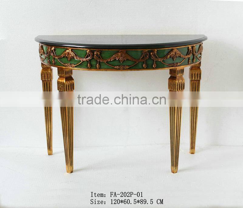 Living room black marble top gold leaf half moon console tables