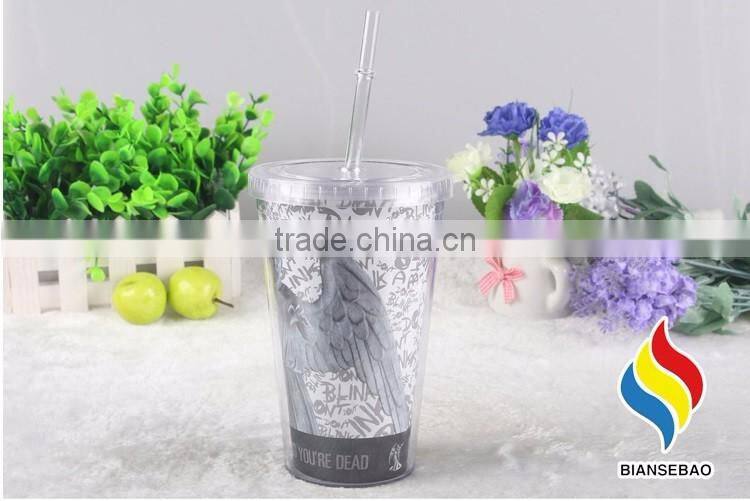 Wholesale double wall 24oz plastic tumbler with straw drinking