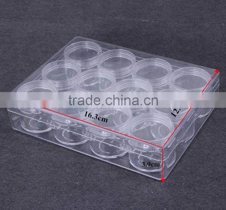 12/lots Plastic Clear Cosmetic Beads Containers Storage Pot Jars with lid