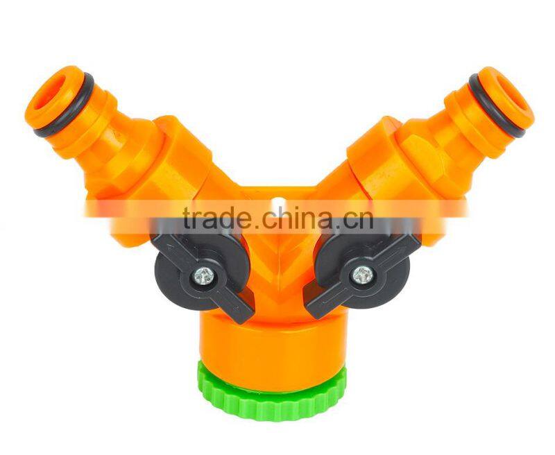 Plastic garden hose splitter 2 way Y valve hose connector with shut off