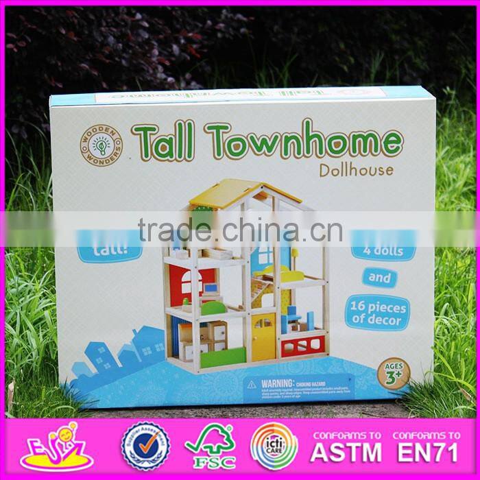 2016 new design baby wooden doll house, top fashion kids wooden doll house, educational children wooden doll house W06A155