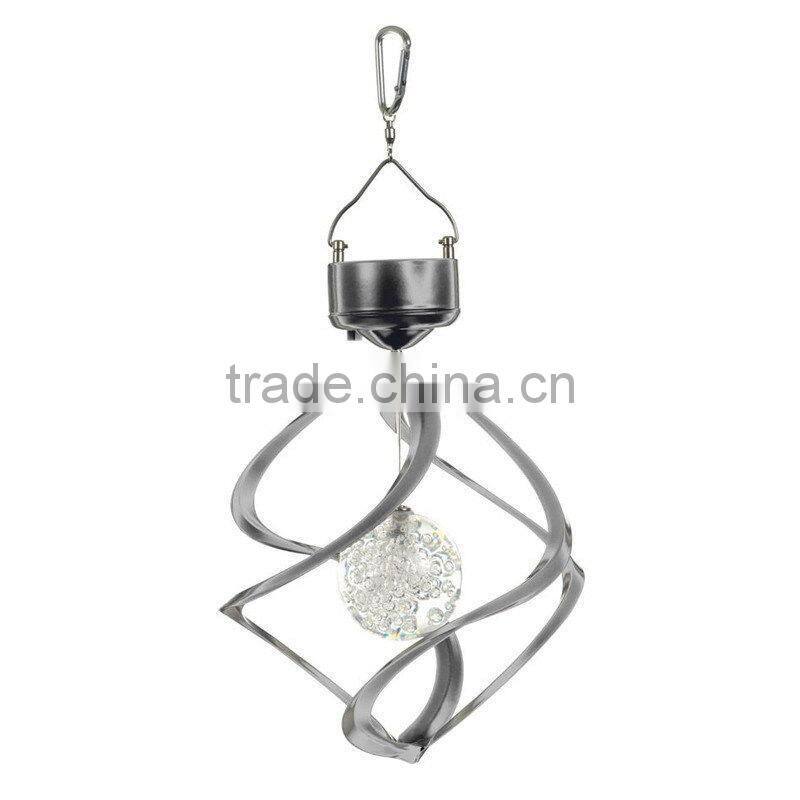 Solar Powered Garden Light Outdoor Courtyard Hanging Spiral Lamp LED Wind Spinner