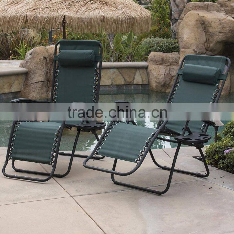 2 Pack Metal Pool Folding Green Anti Gravity Chair with Cup Holder