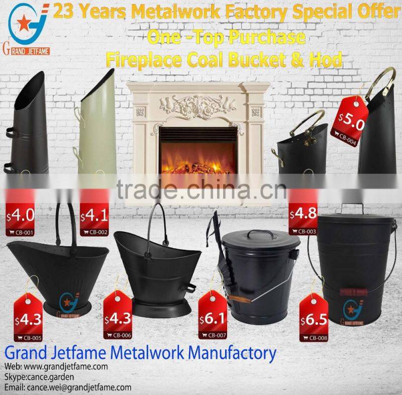 2016 coal bucket powder coated black metal ash coal bucket