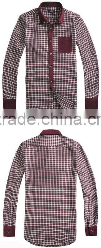 Men's plaids with corduroy collar 100% cotton t-shirt
