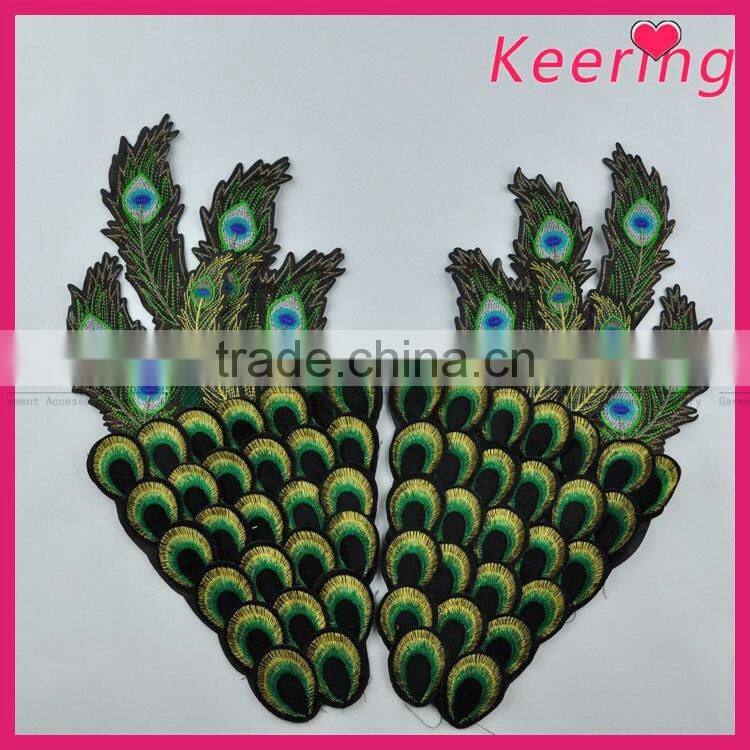 Fashion peacock feather embroidery patch for decoration WEF-019