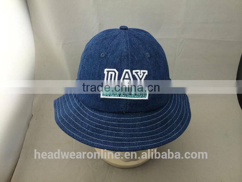 customize new design denim 6 panel bucket hat with 3D embroidery
