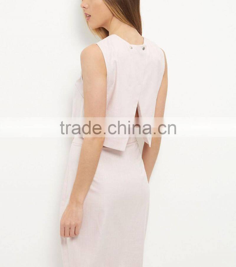 2016 Ladies Sexy Shell Pink Split Back Crop Top HST8039