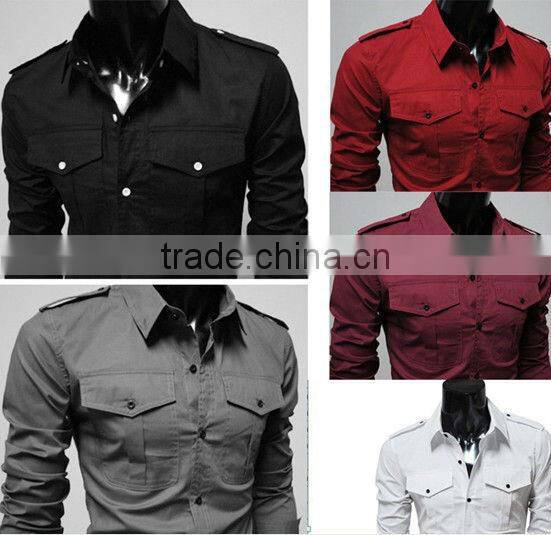 New Mens Luxury Casual Slim Fit Stylish Dress Shirts Two Pockets Man Shirts