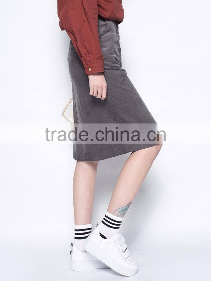 pure color plus size fancy new lady fashion vintage dress names latest long a line skirt design in corduroy fabric with bottons