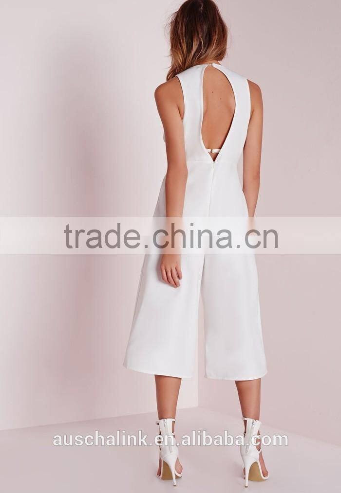 hot sale adult white double layer cut out jumpsuit low price