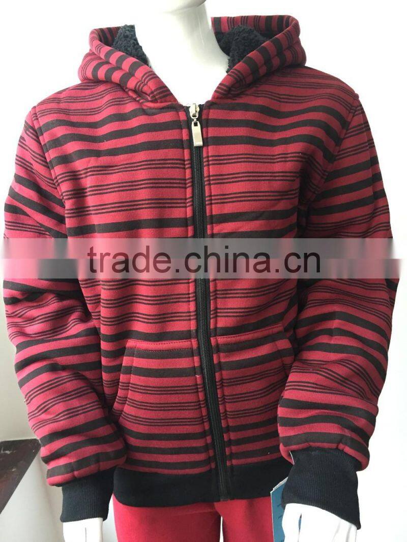 Children coat stripe style boy zipper jacket with hoody