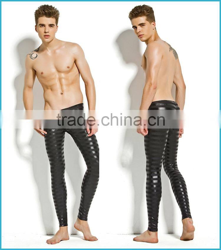 New Products 2016 Innovative Heated Thermal Underear Faux Leather Long John Tight Pants Men