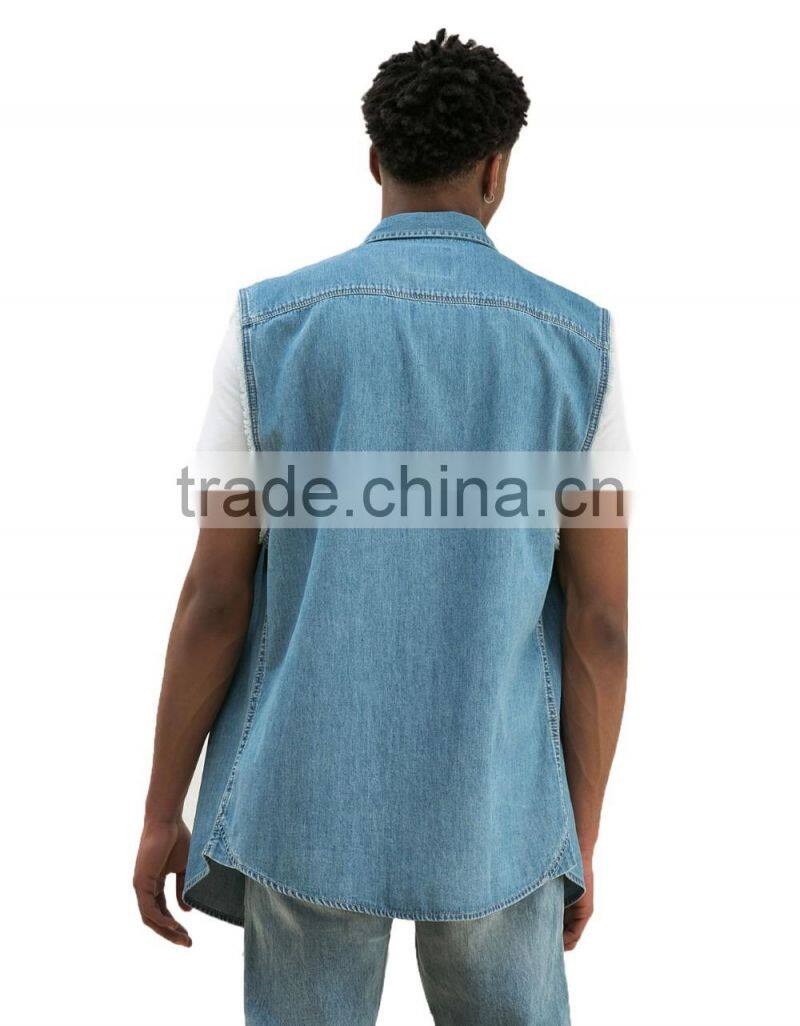 Cheap wholesale washed 100% cotton mens sleeveless denim jacket