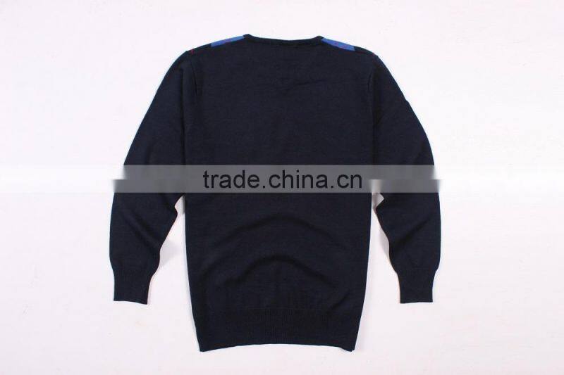 2015 New Fashion Design Navy Blue V Neck Sweater