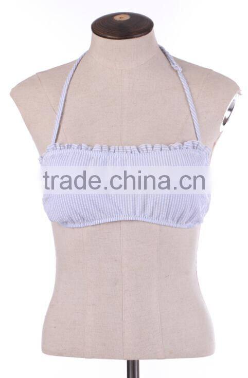 Whlolesale hot sale monogrammed Seersucker Ruffle Bandeau Top