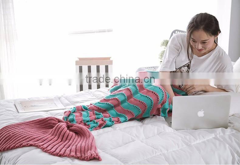 Customized High quality ladies striped hollow mermaid tail blankets