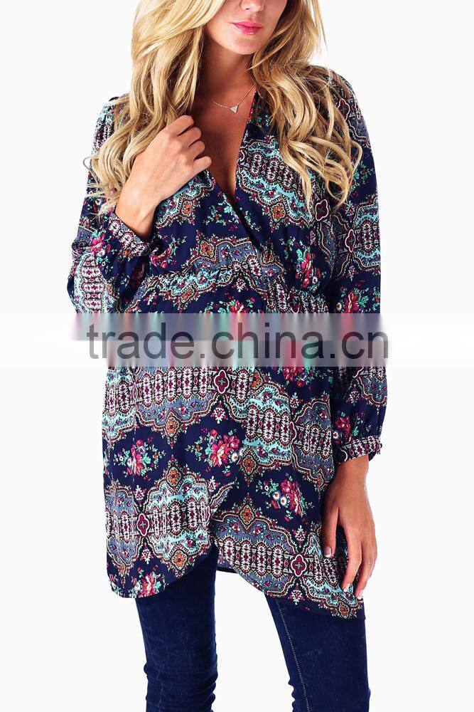 NAVY BLUE PRINTED MATERNITY/NURSING TUNIC