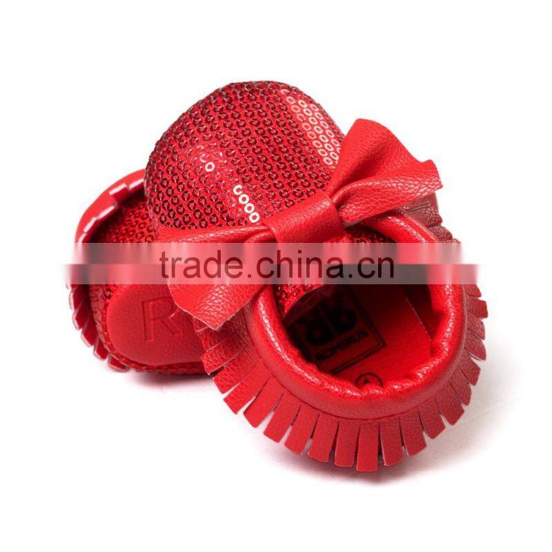 High quality pu sequin baby moccasins
